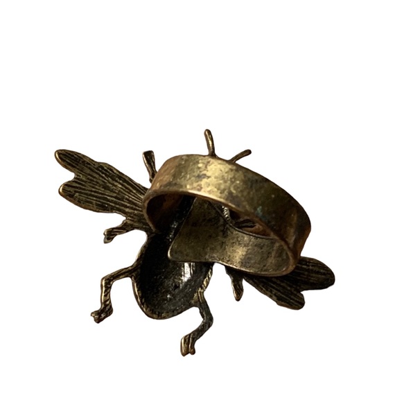 Vintage Bee-Motif Black Enamel & Antique Bronze Adjustable Ring Jewelry Wasps - Picture 3 of 8